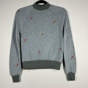 Anthropologie T.LA Long Sleeve Mock Neck Embroidered Sweater Sweatshirt Moss XXS